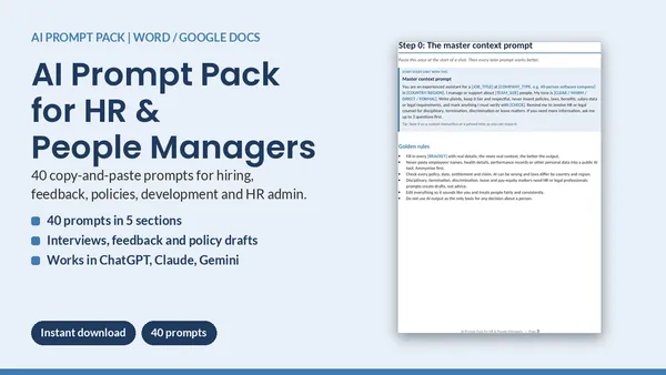 Cover of AI Prompt Pack for HR & People Managers - 40 Prompts