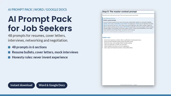 Cover of AI Prompt Pack for Job Seekers - 48 Resume, Interview & Offer Prompts