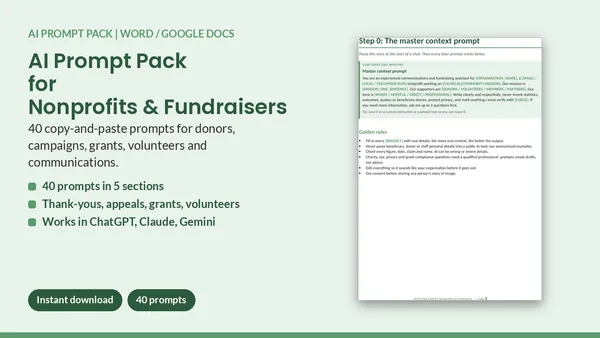 Cover of AI Prompt Pack for Nonprofits & Fundraisers - 40 Prompts