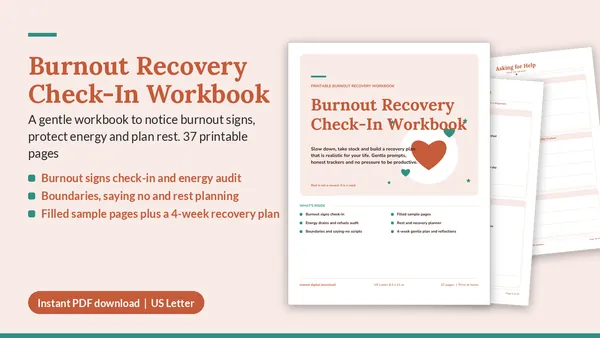 Cover of Burnout Recovery Check-In Workbook