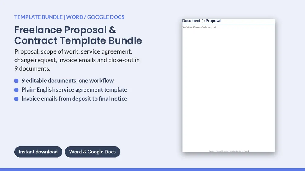 Cover of Freelance Proposal & Contract Template Bundle - 9 Editable Documents