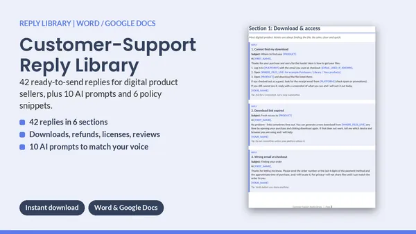 Cover of Customer-Support Reply Library - 42 Replies for Digital Sellers