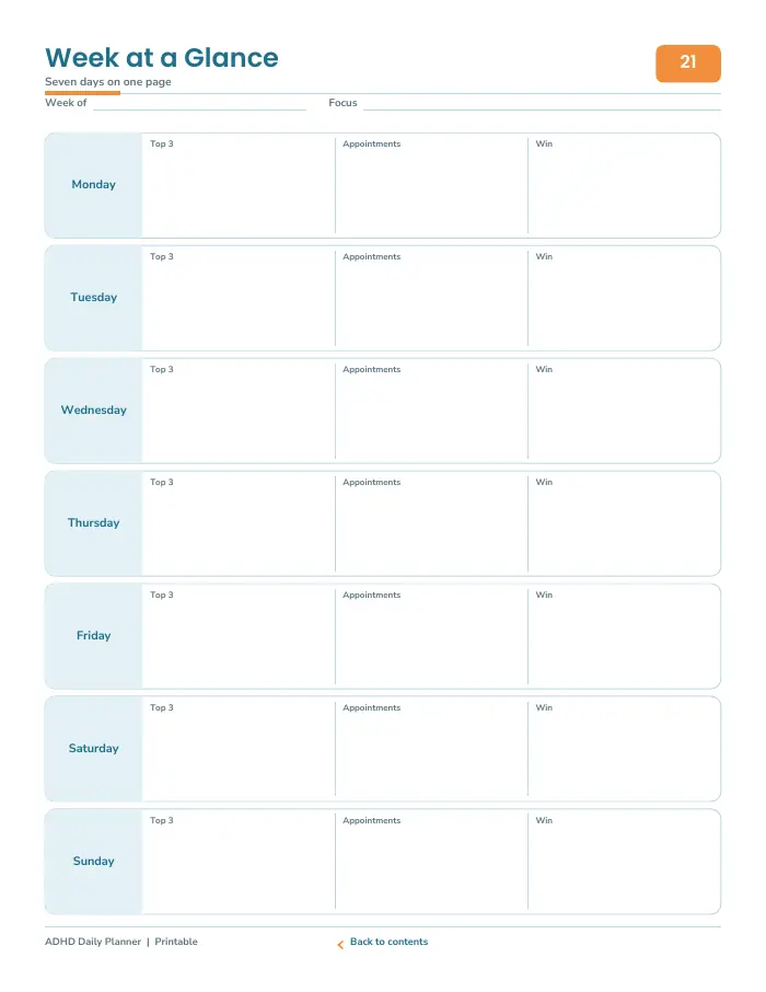 Inside page 2 of ADHD Daily Planner & Brain Dump Pages