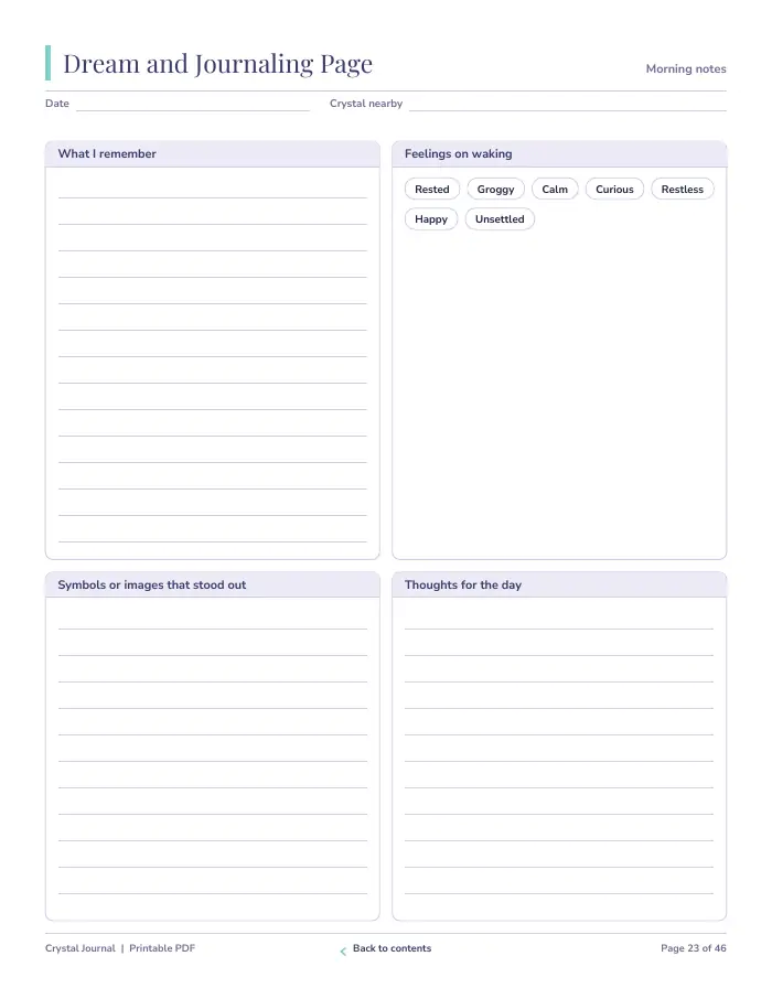 Inside page 2 of Crystal Journal