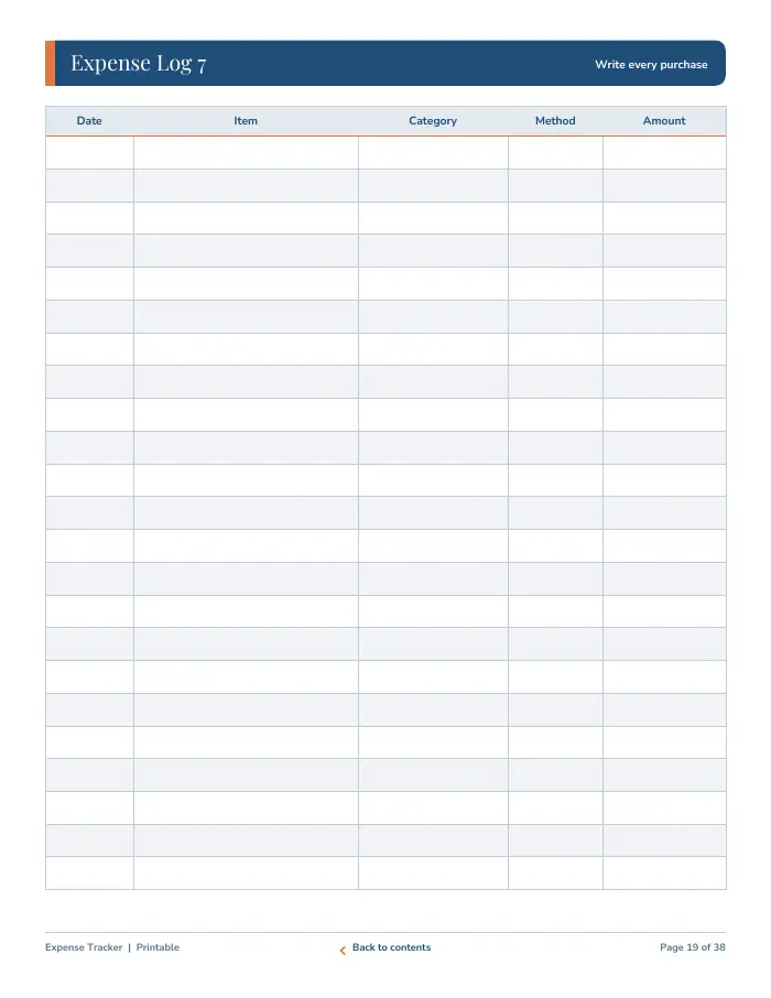 Inside page 2 of Expense Tracker