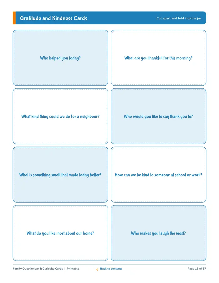 Inside page 2 of Family Question Jar & Curiosity Cards