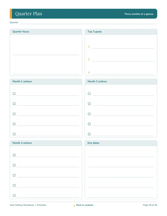 Inside page 2 of Goal Setting Workbook