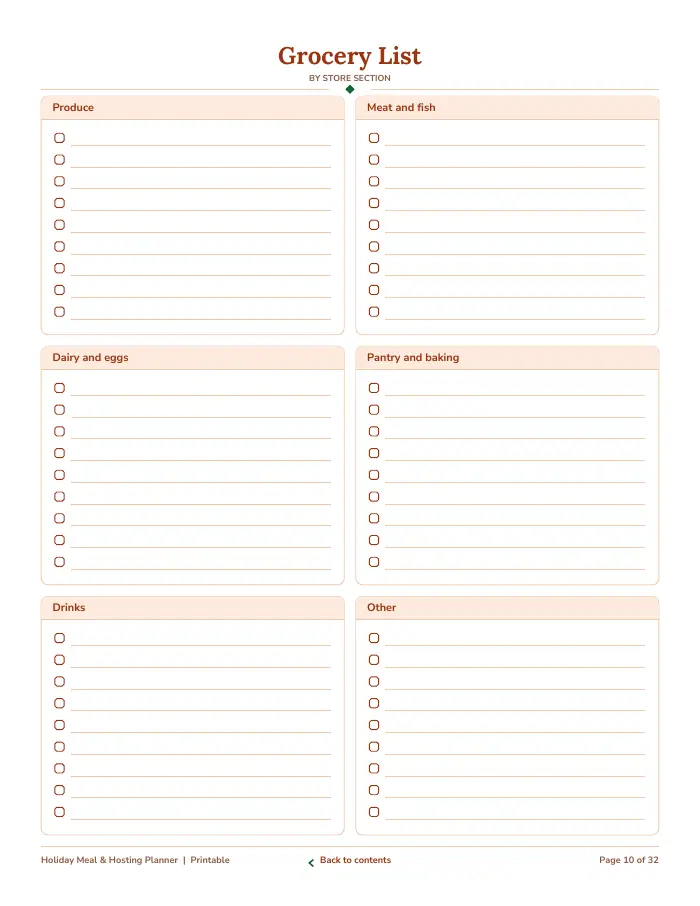 Inside page 1 of Holiday Meal & Hosting Planner
