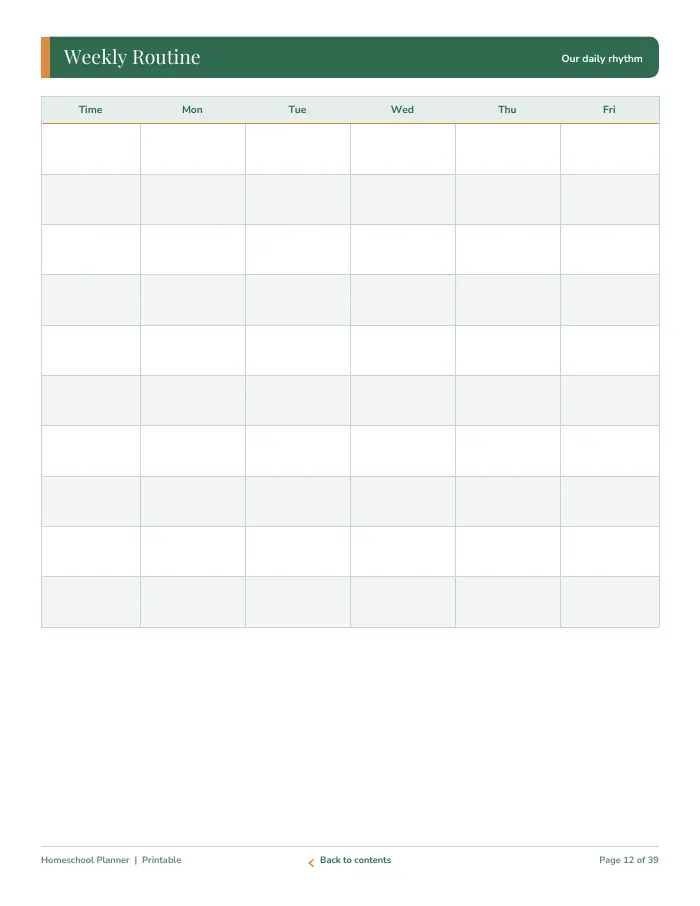Inside page 1 of Homeschool Planner