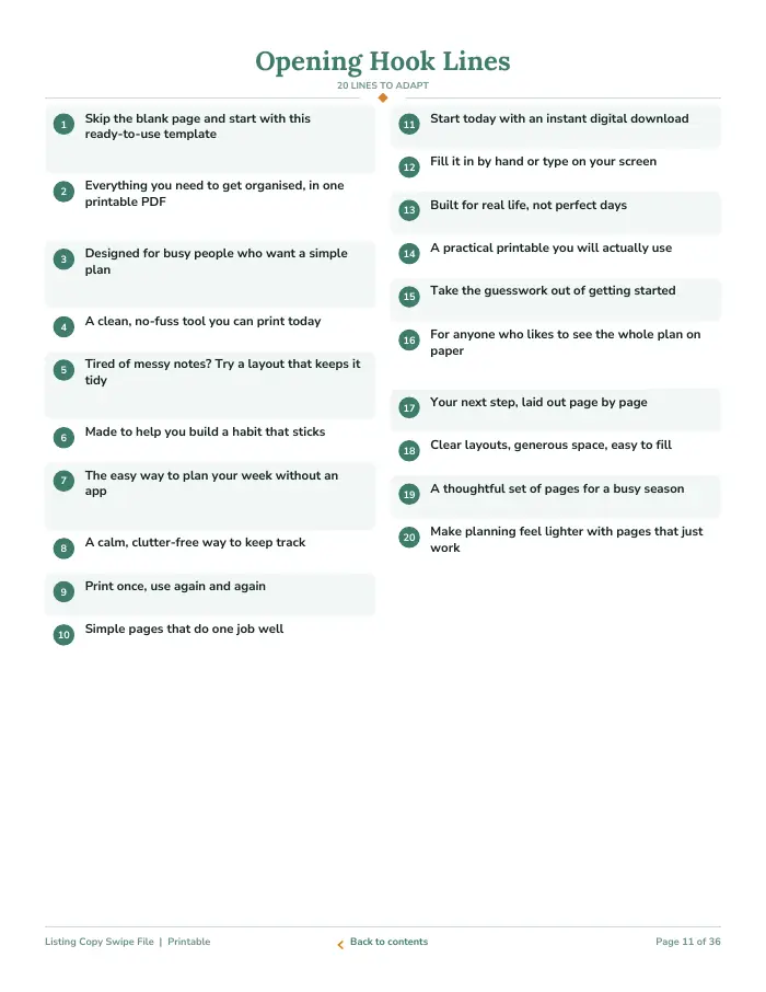 Inside page 1 of Listing Copy Swipe File