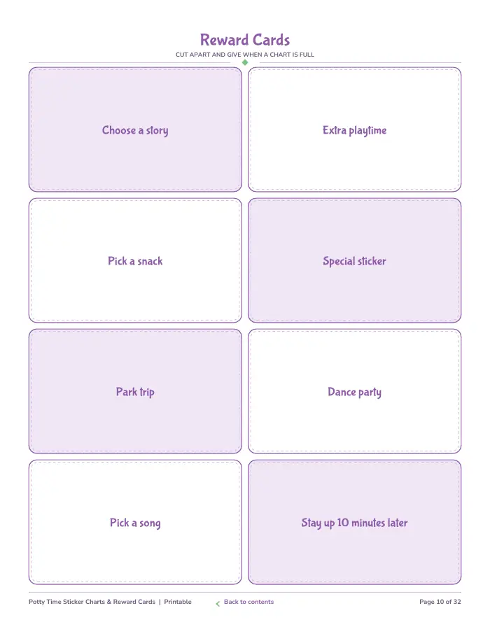 Inside page 1 of Potty Time Sticker Charts & Reward Cards