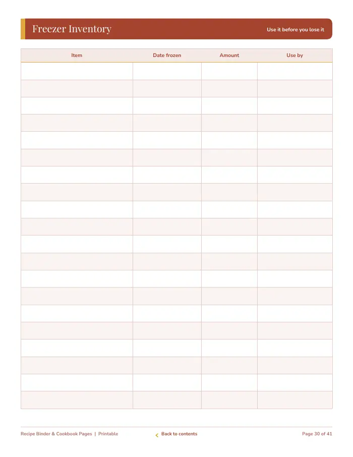 Inside page 3 of Recipe Binder & Cookbook Pages