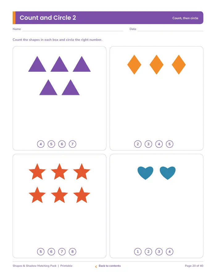 Inside page 2 of Shapes & Shadow Matching Pack