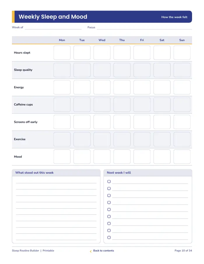 Inside page 1 of Sleep Routine Builder & Sleep Log