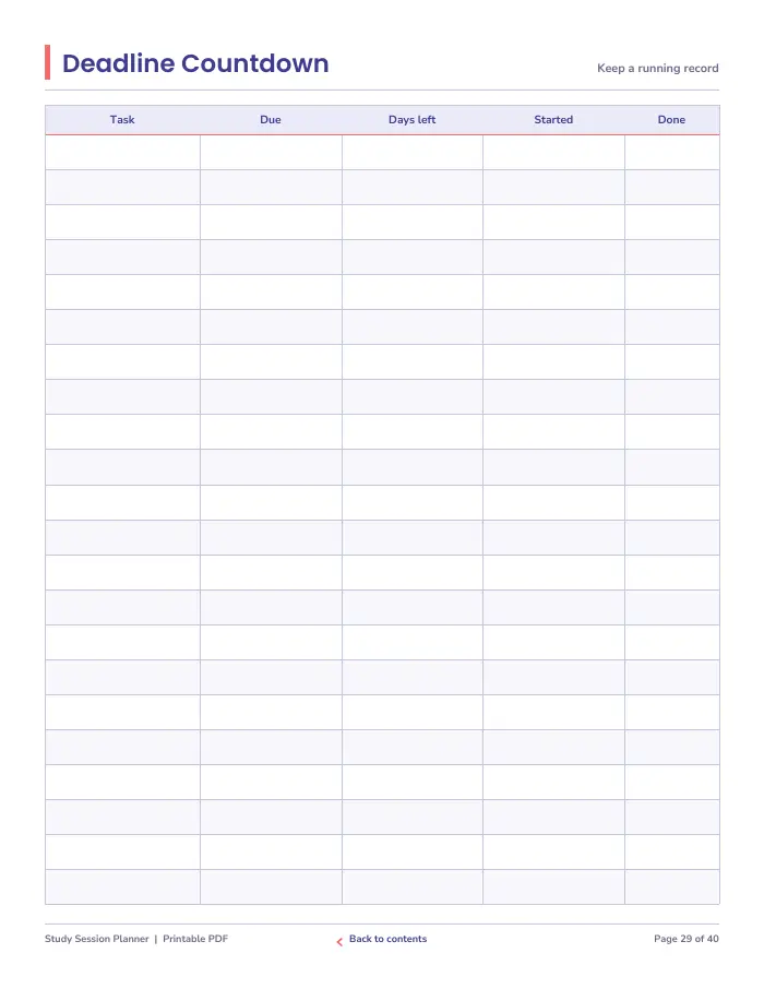 Inside page 3 of Study Session Planner