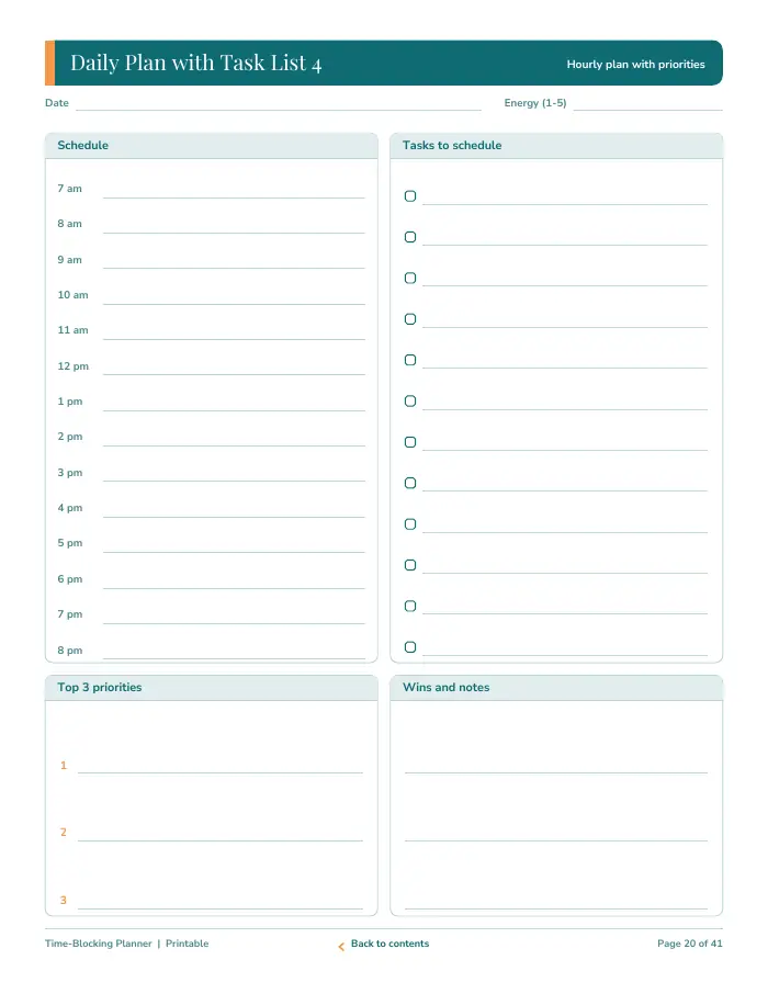 Inside page 2 of Time-Blocking Planner