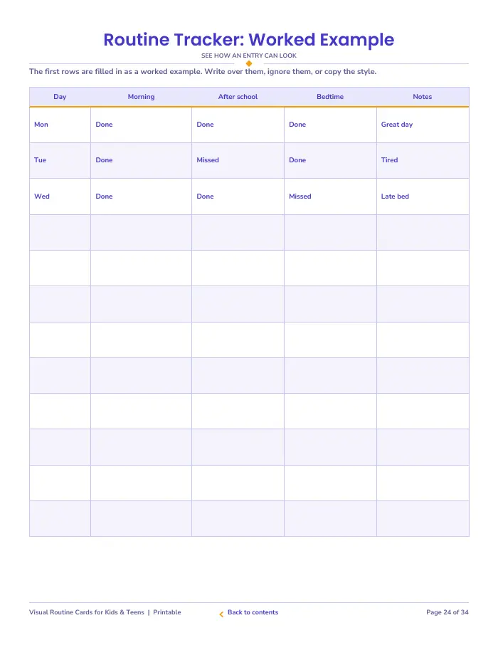 Inside page 3 of Visual Routine Cards for Kids & Teens