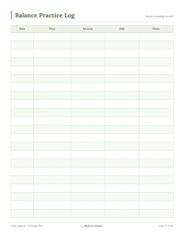 Inside page 3 of Yoga Logbook
